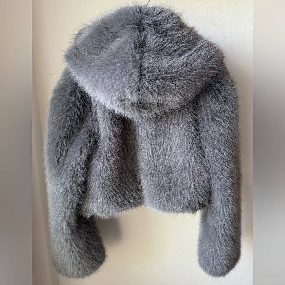 Luxurious Gray Faux Fur Jacket